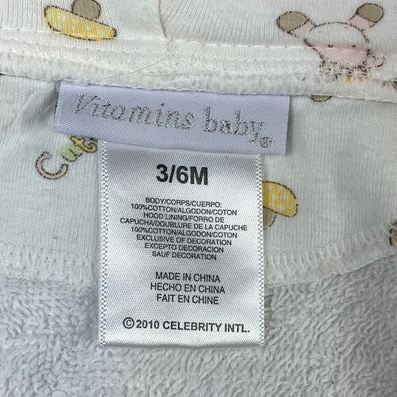 Baby Bathrobe 3-6 Mos Vitamins Baby Giraffe White Pink - Picture 5 of 5